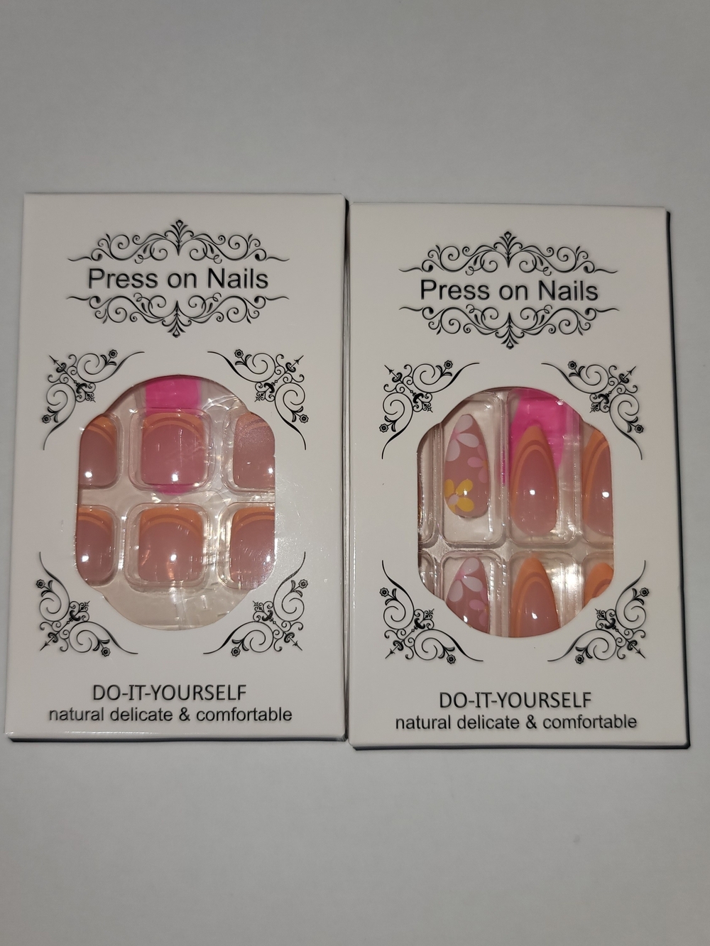 Press on Nails Set - Pink & Peach Floral Acrylic Nails